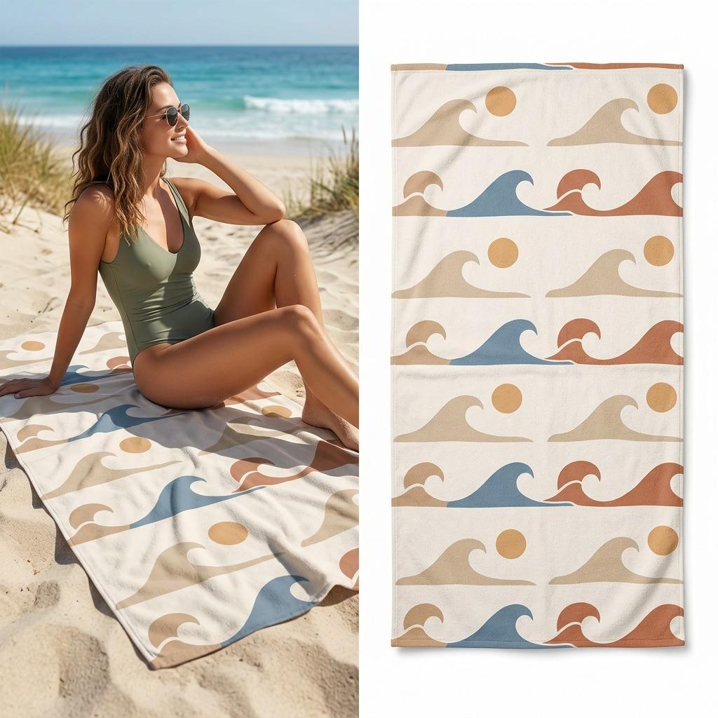 Microfiber Beach Towel Boho Abstract Ocean Wave Quick Dry Bath Towels Retro Terracotta Sand Blanket Swimming Pool Towels