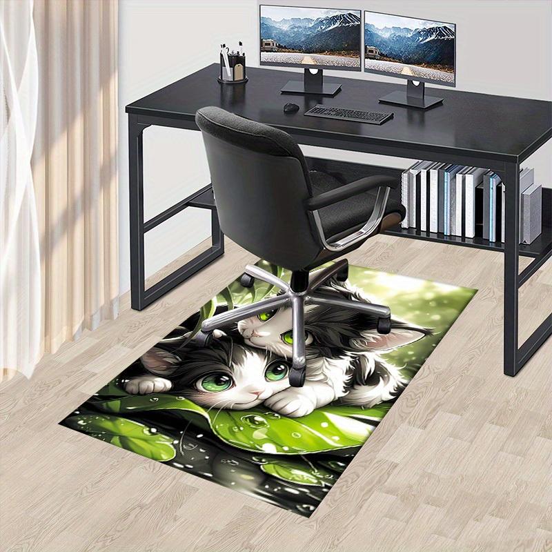 

Office Carpet - Cute cat pattern sofa cushion, under chair protector, suitable for home decoration (green leaves and kitten pattern)c107 60cm by 90cm