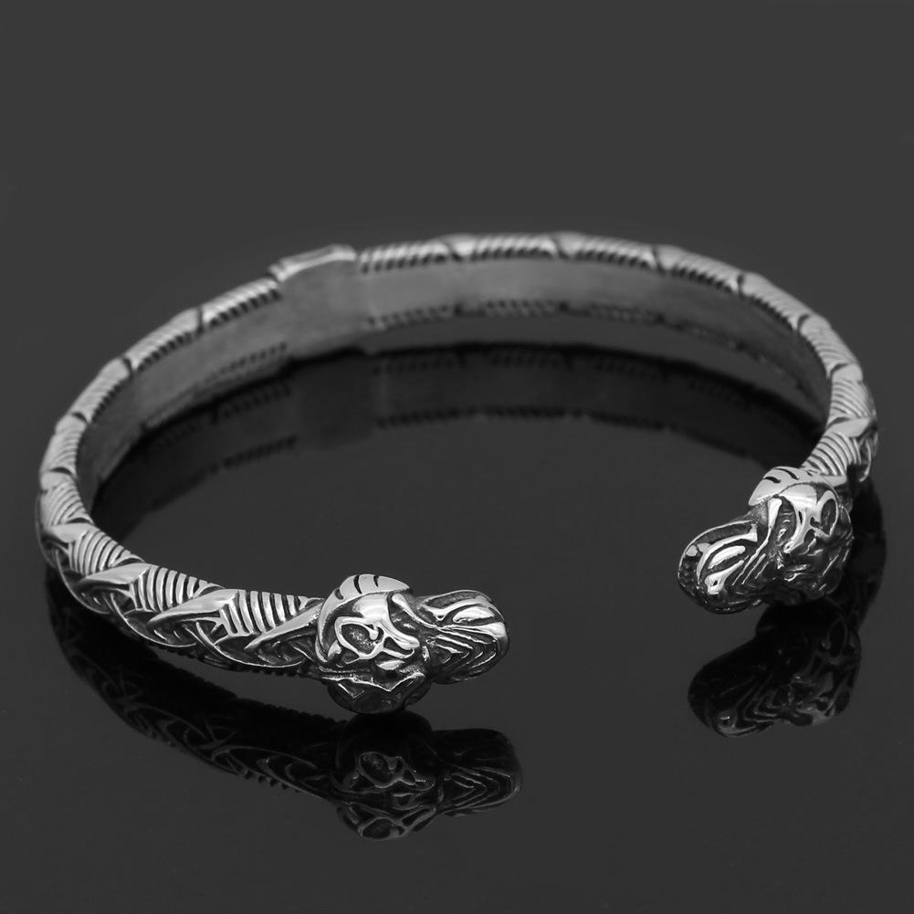 Stainless Steel Adjustable Viking Wolf Head Rune Men s Bracelet