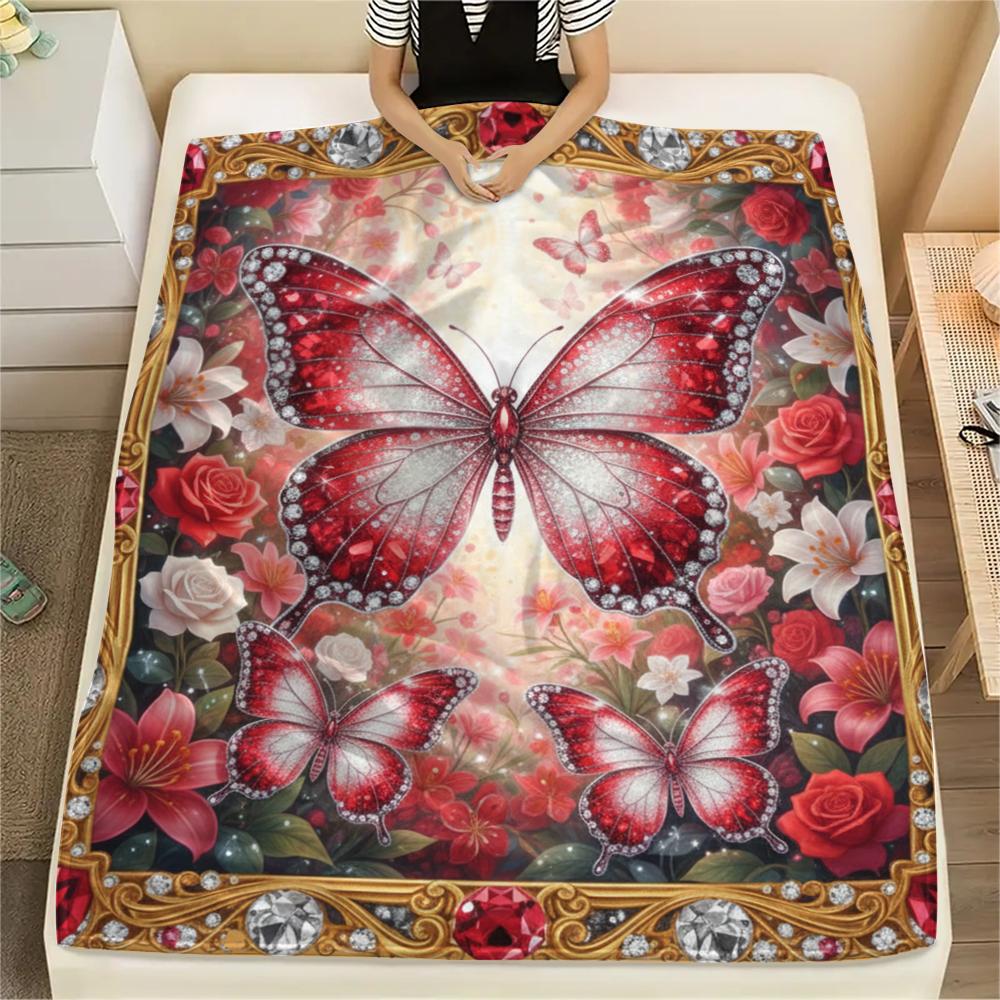 

1PC 3D Butterfly Print Flannel Blanket, High quality All Seasons, Home Decor, Warmth and Comfort, Perfect for Christmas Gifts 80cm x 120cm