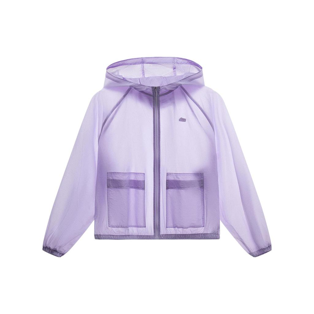 Li Ning Solid Color Hooded Zipper Sun Protection Windbreaker Women Outerwear Rose-Purple AFDT166-6
