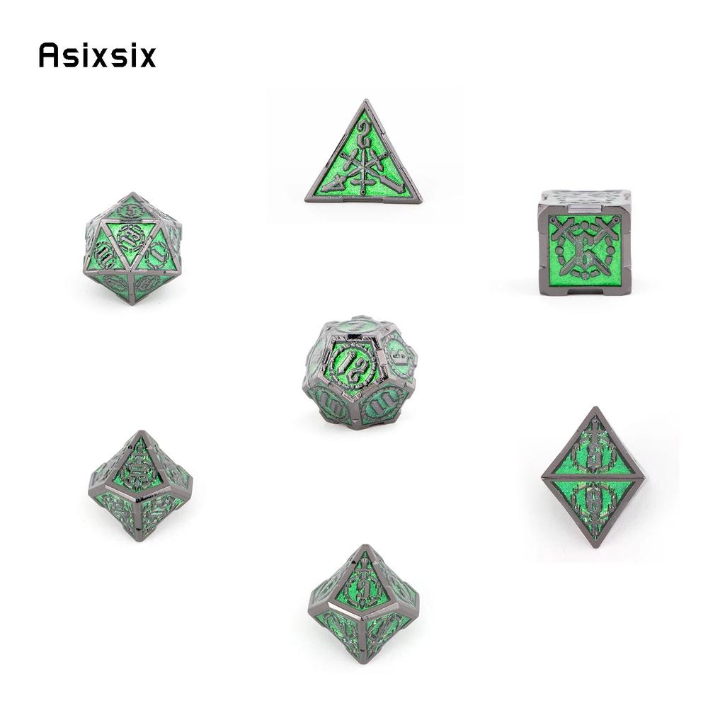 7 stk grønn sølv doble sverd metallterninger Solid polyedrisk terningsett egnet for rollespill RPG-brettspill