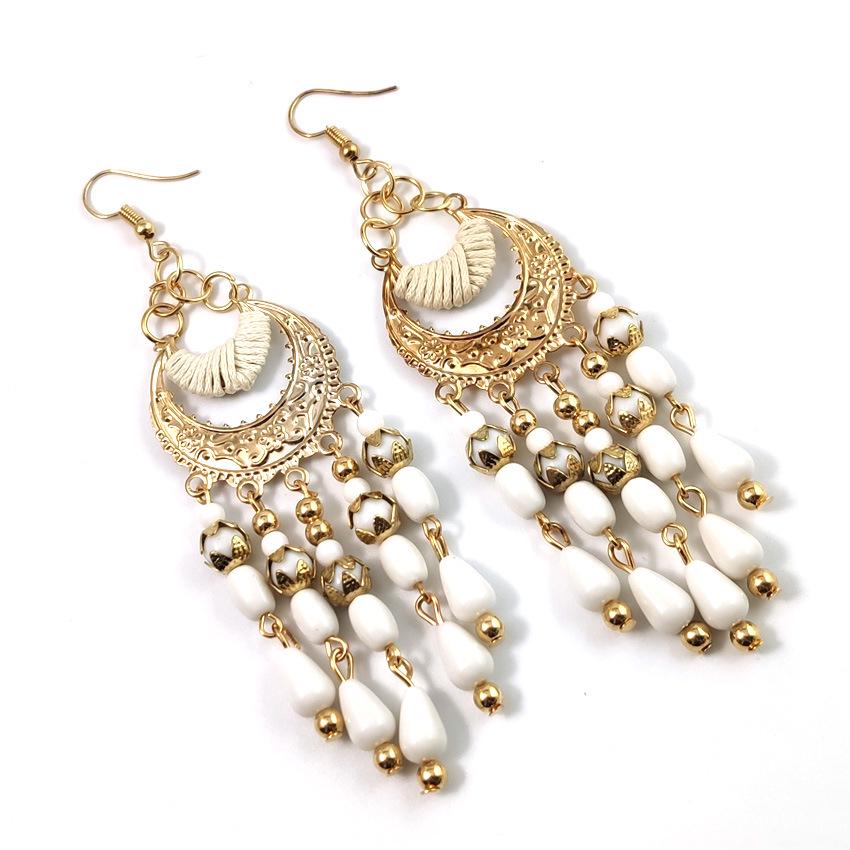 European & American Bohemian Crescent Tassel Earrings
