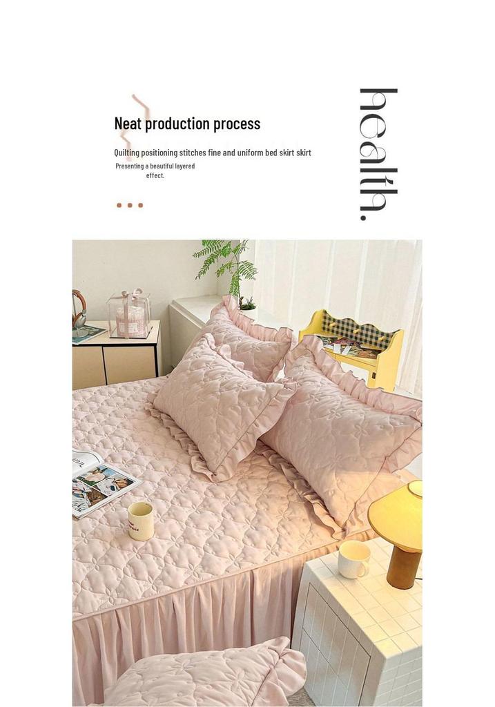 A-class Thick Quilted Bed Skirt - Winter Dustproof Non-Slip Bed Cover with Princess-Style Skirt Edge