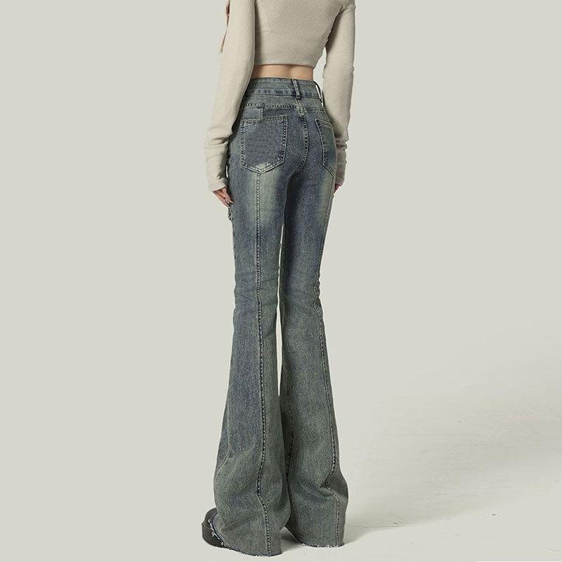 Plus-Size High-Waisted Slimming Flare Jeans with Double-Button Retro Design
