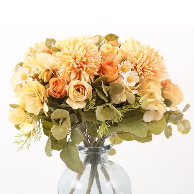 4Pcs Fake Hydrangeas Rose Artificial Silk Daisy Flower Bouquet Fall Decorations for Kitchen Home Garden Table Centerpieces Decor