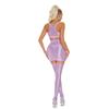 Womens Glossy Crop Top Skirt Set Sleeveless Racerback with Thigh High Stockings Partywear