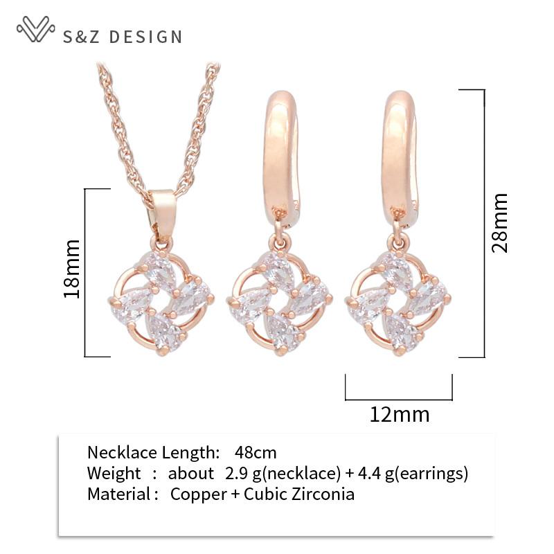 Trendy Elegant Natural Water Drop Zircon Dangle Earrings Rose Gold Color Jewelry Sets For Women Personality Party  Pendant Necklace