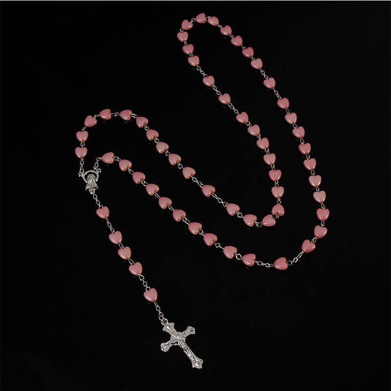 1pcs White Gold-plated Necklace Ladies Faith Cross Pink White Peach Heart Handmade Curved Needle Beads Combination Jewelry