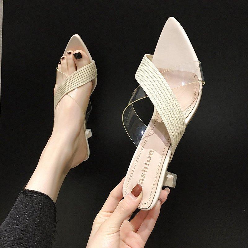 

Fashion New Style Sexy Queen Gladiator Sandals Knit Women Jelly Transparent Sandals Pointed Toe High Heels Party Cross Women Sandals 35 бежевый