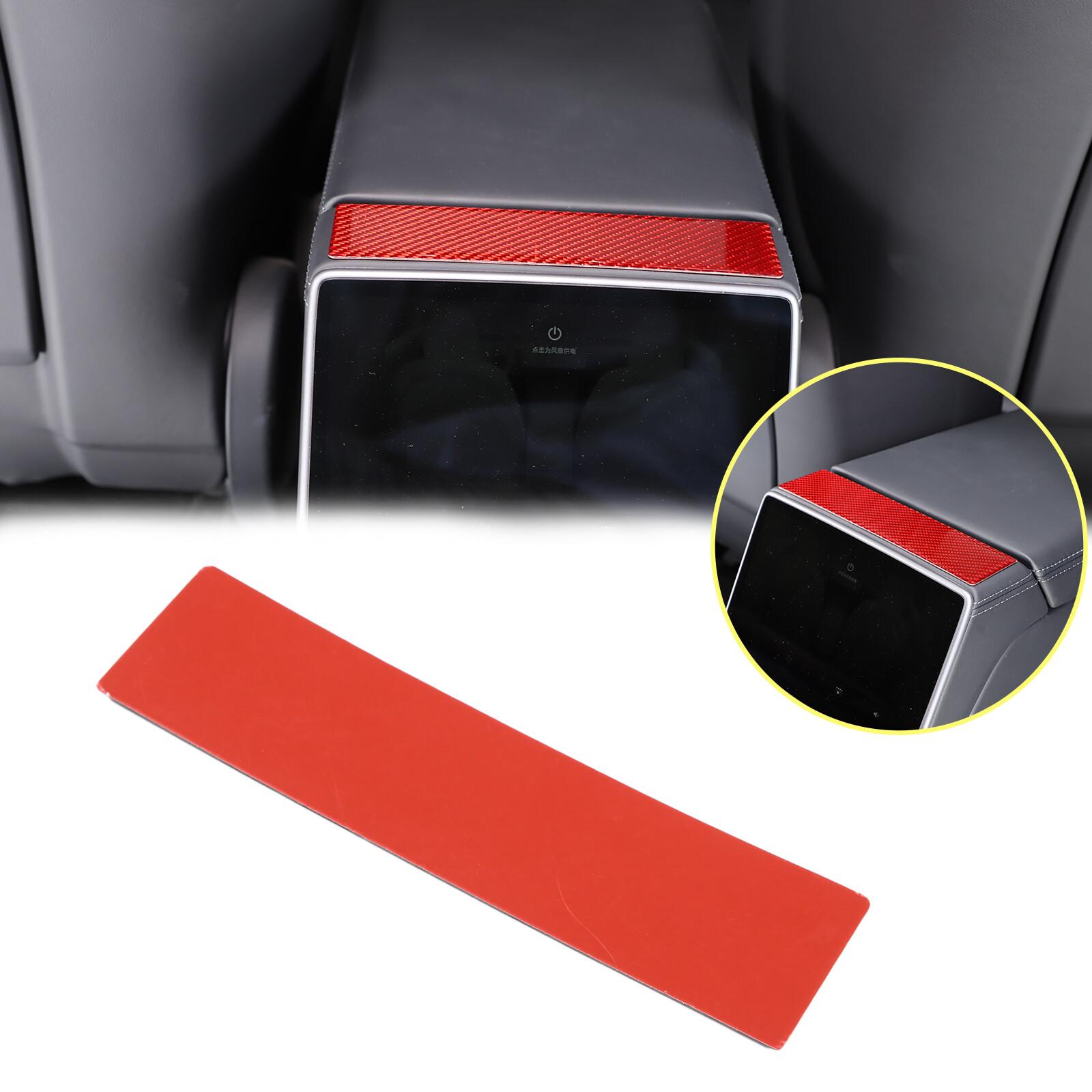 Red Carbon Center Armrest Box Rear Panel Sticker Trim For Tesla Model 3 -24