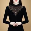 Black Mesh Base Shirt for Women's Top Mother Autumn New Half-high Neck with Large Size Stylish Air Shirt