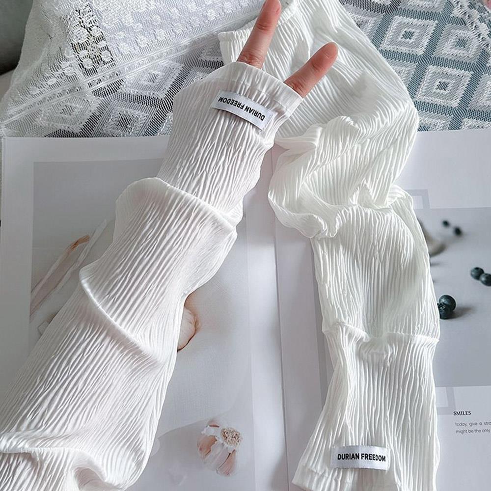 1Pair Wrinkled Ice Silk Sleeves for Women Breathable Arm Protection Sun UV Protect Long Arm Cover For Running Fishing Cycling