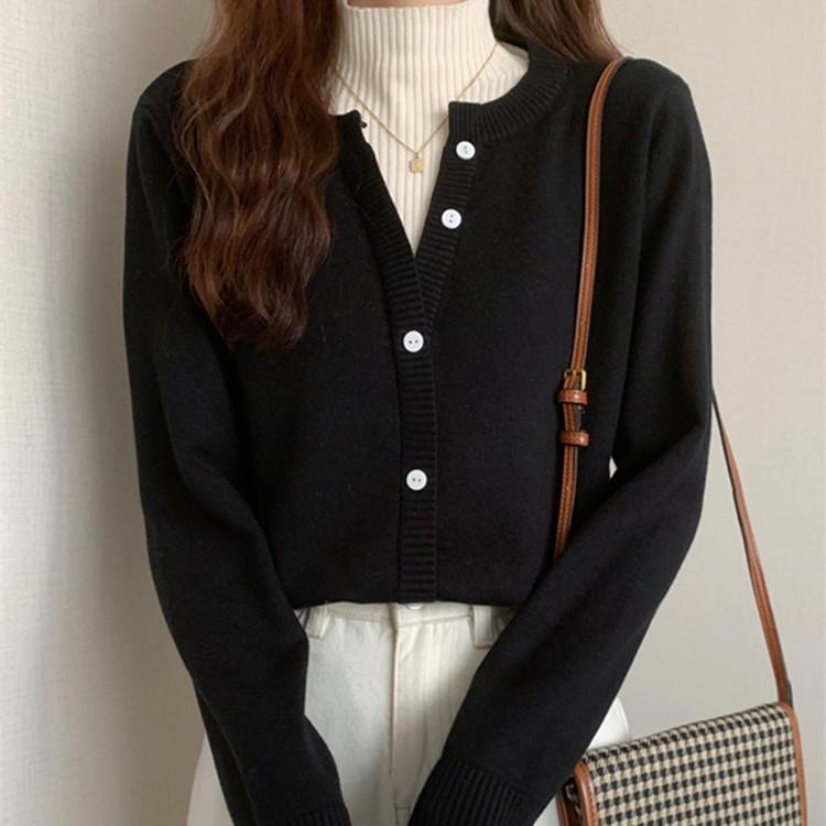 Women's Faux Two-Piece Sweater: Autumn/Winter Long-Sleeve Korean Style Semi-High Neck Knitwear