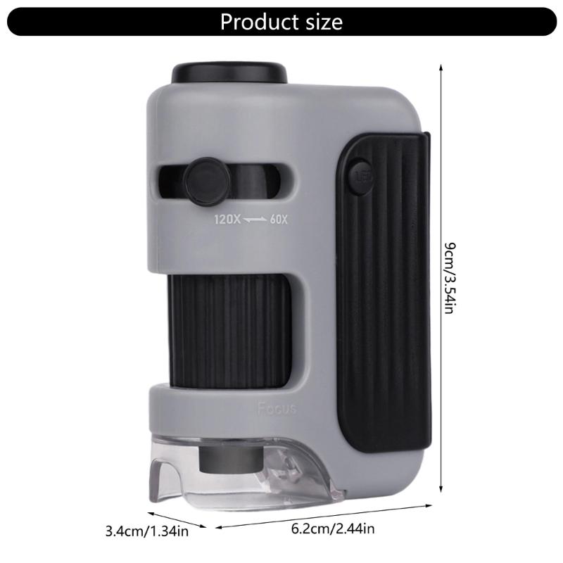 Miniature Microscope with LED Light 60X to 120X Handheld Small Scope for Kids Suitable for Home & School Exploration