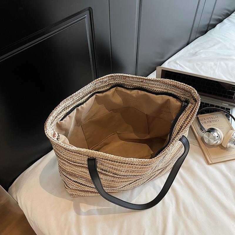 Regenbogen Stroh Gewebte Handtasche Damen Gewebte Schulter Unterarmtasche