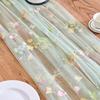 French Vintage Embroidered Floral Table Runner Romantic Fresh Color Wrinkled Table Runner Semi-Transparent Tulle Table Runner