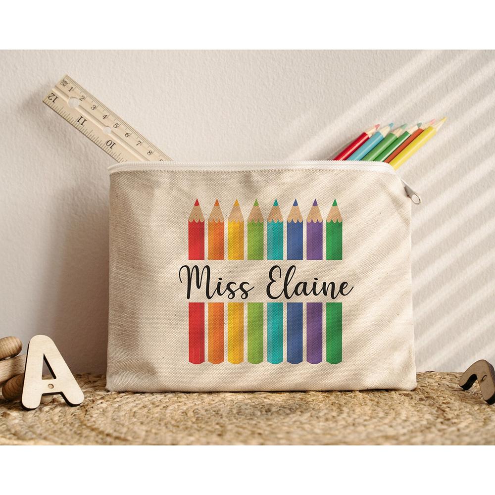 Custom Canvas Pencil Case Preschooler Zipper Pouch Makeup Bag Birthday Teacher School Supplies Appreciation Gift Back To School