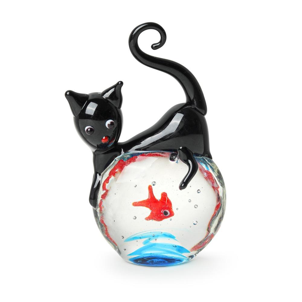 Home Decor Mini Pocket Fish Ornaments Living Room Desktop Glass Fish Black Cat Ornaments  Cute