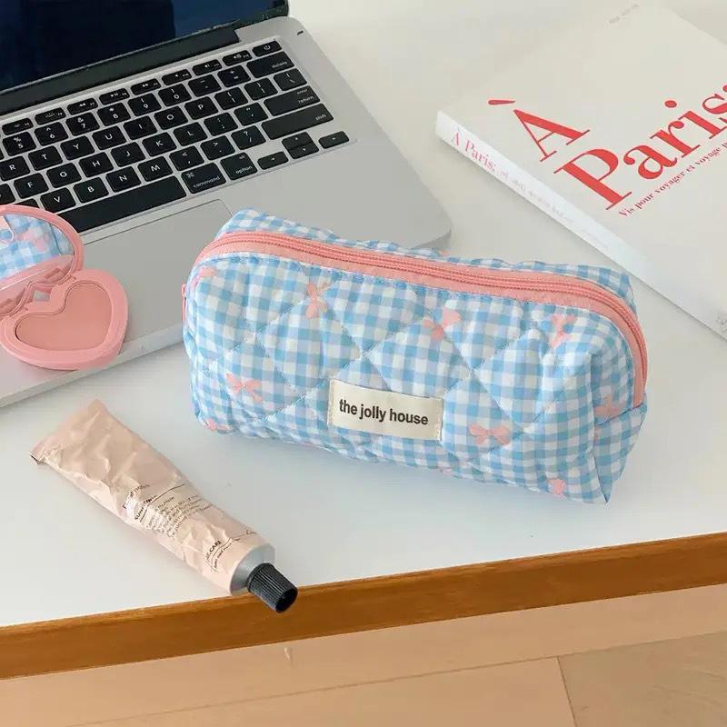 New Cartoon Bow Knot Tote Makeup Zipper Bag Women Large Capacity Quilting Pouch Washbag Cute Portable Cosmetic Storage Bag