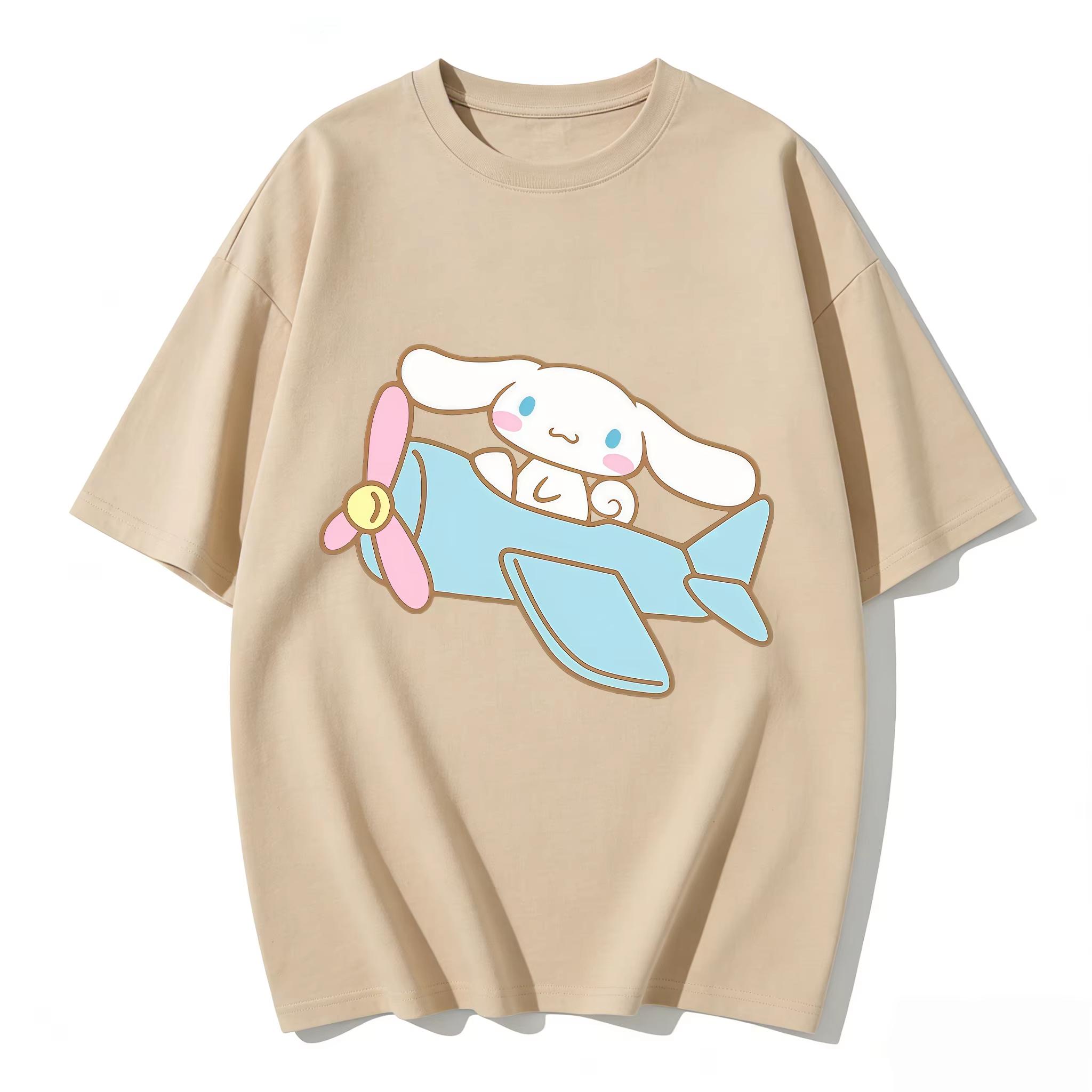 

2026 New Cinnamoroll Airplane Cartoon Print Tshirt Family Matching Outfits Casual Short Sleeve Tee for Women Unisex Kids Summer S