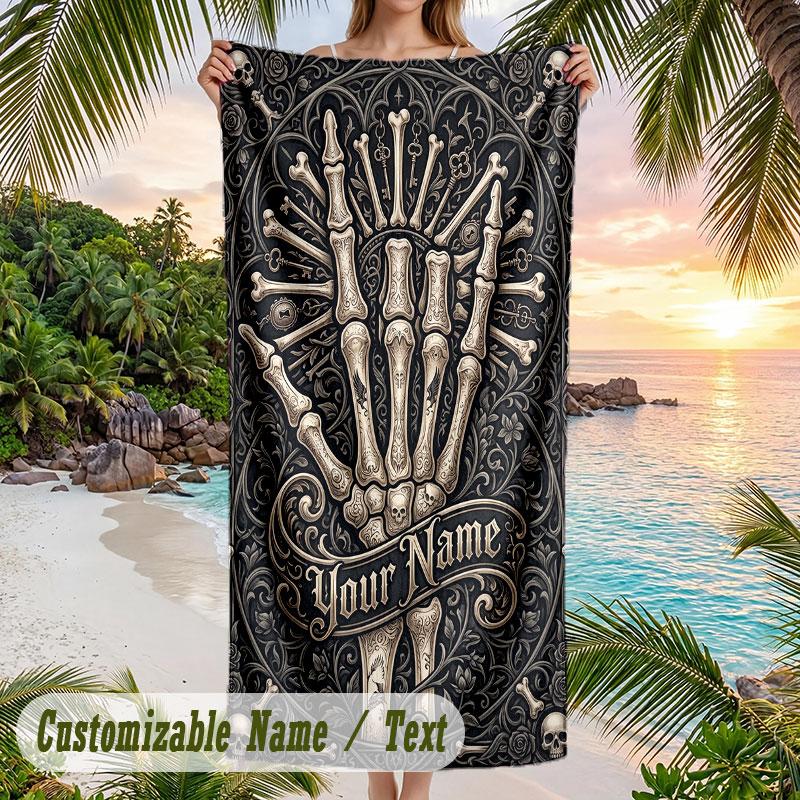 Serpent Floral Enchantment Theme Quick Dry Beach Towel Custom Name Text Print Large Sand Resistant Towel Beach Vacation