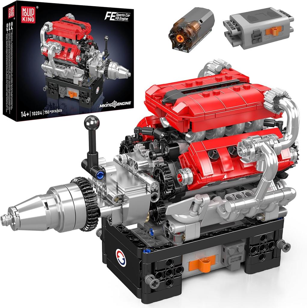 MOULD KING 10204 Technical Car Engine Toys The Motorzied FE Sports Car V8 Engine Building Block Brick Kids Christmas Gift
