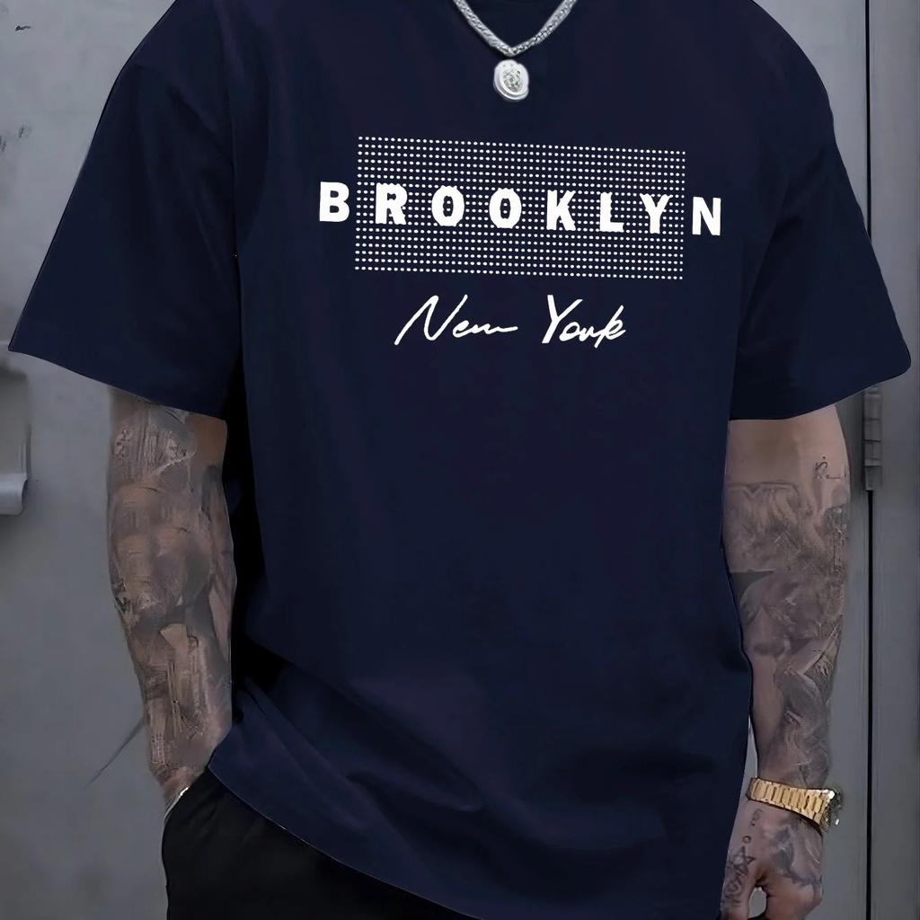 Cross-border European and American trend T-shirt men's pure cotton New York round neck short-sleeved T-shirt fashion casual men's short-sleeved T-shir