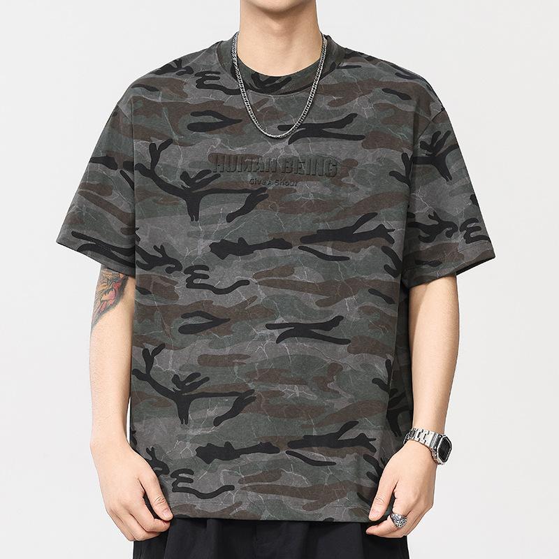 

Ретро Уличный Короткий и Широкий Универсальный Базовый Камуфляжный Принт с Буквами Мужской Топ Футболка с Короткими Рукавами 4XL