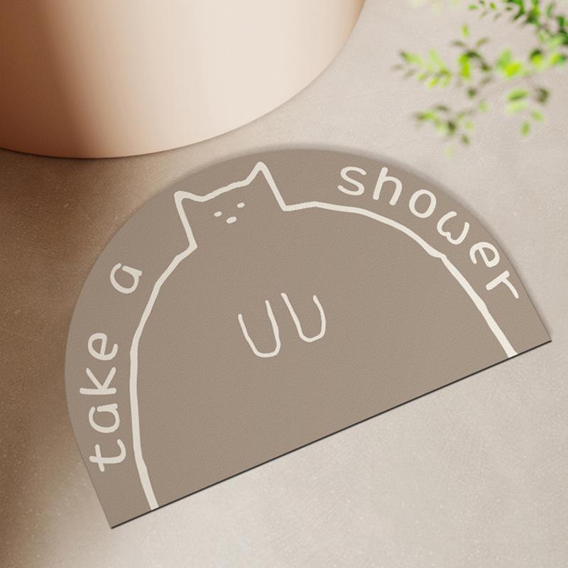 Cartoon Cat Home Bathroom Anti Slip Mat Semi Circular Wear Resistant Water Absorbing Floor Mat Bathroom Door Diatom Mud Floor Mat