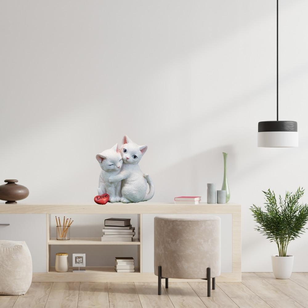 White Resin Cat Figurine for Garden and Shelf  Entryway Shelf Decorative Piece