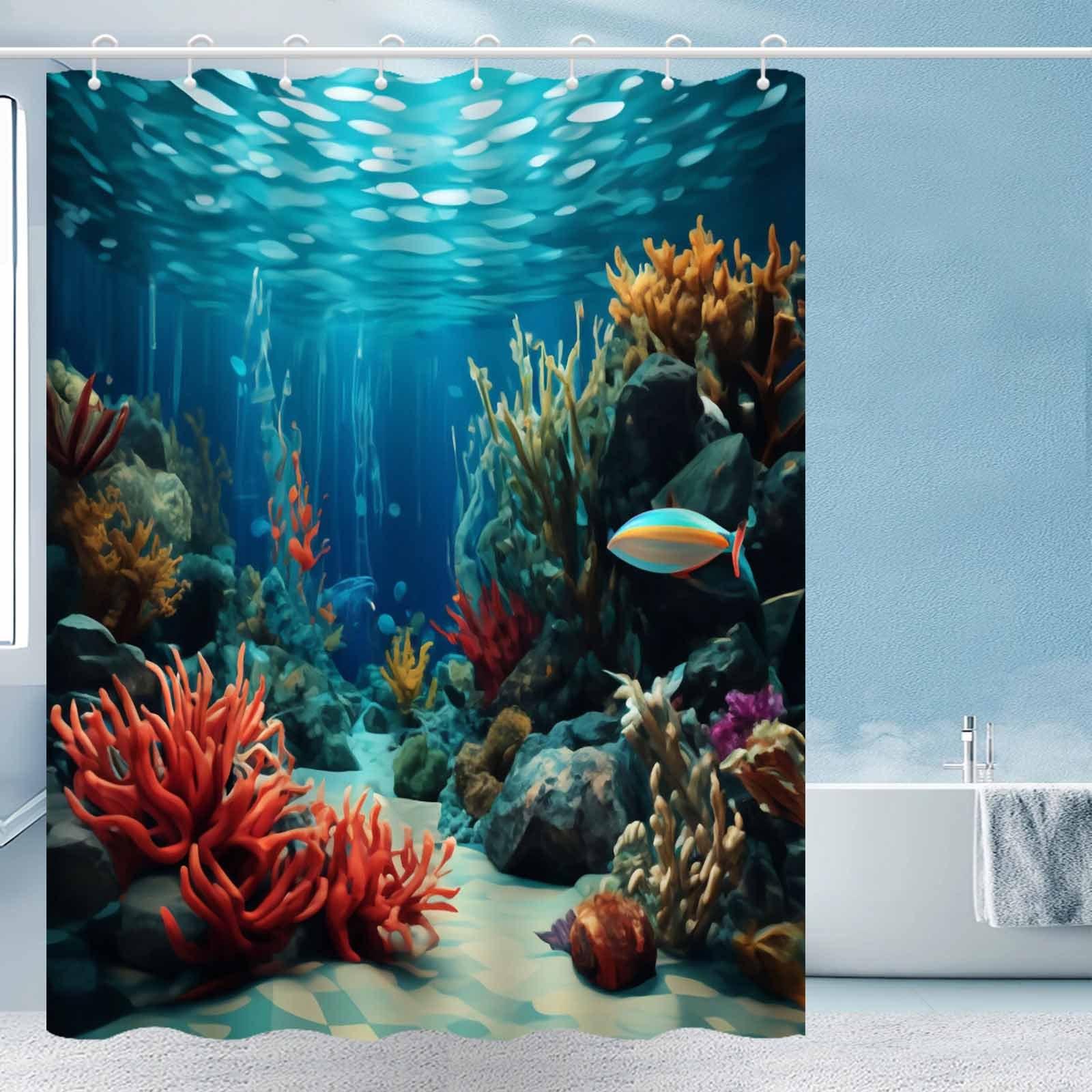 Ocean World Coral Reef Fish Shower Curtain Vibrant Underwater Scene with Colorful Fish and Coral High-End Elegant Bathroom Decor 90X180CM