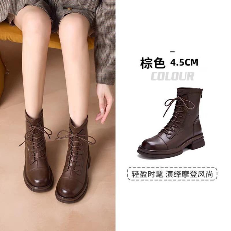 

Fashion flat-soled soft-soled boots for women s autumn and winter new fashion versatile elastic thin boots retro Martin boots for women 40 коричневый