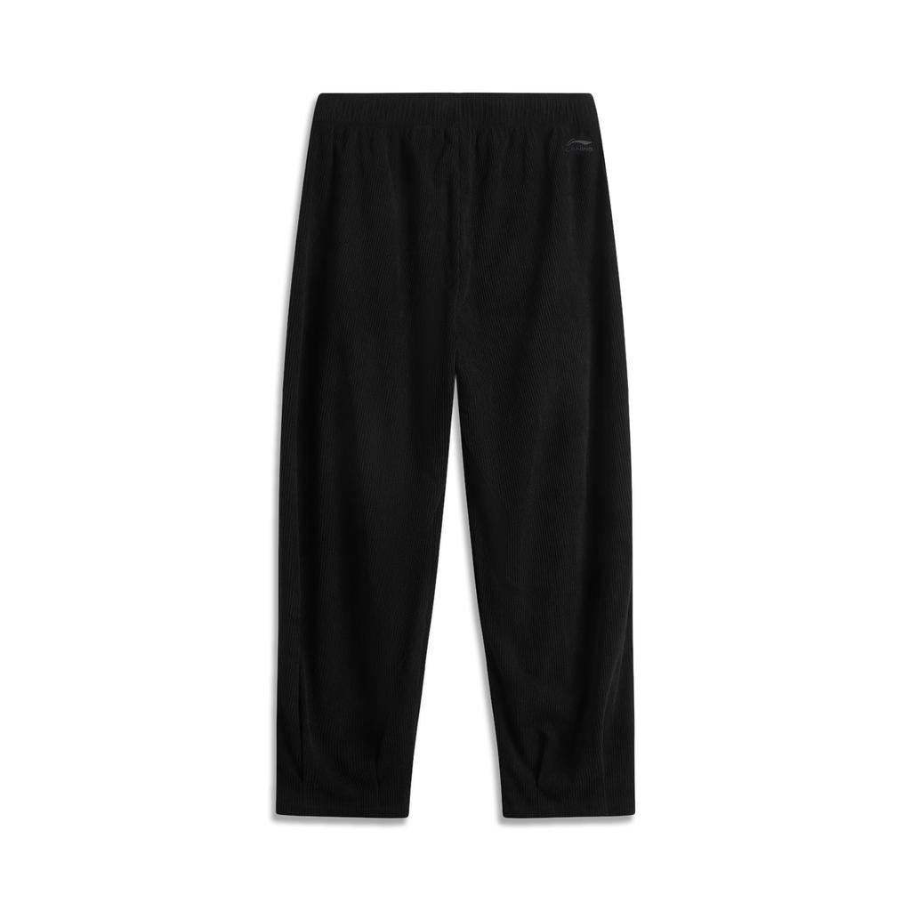 Li Ning Sports Lifestyle Series Solid Color Loose Mid Waist Knitted Sports Pants Men Bottoms Black AKXU525-3