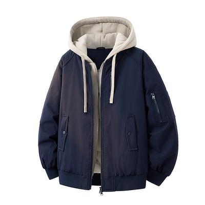 Unisex Hooded Cotton Puffer Jacket Winter Warm Thickened Layered Look Baseball Style Youth Casual Outerwear