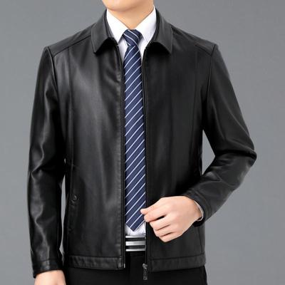 Nueva chaqueta de cuero genuino de otoño e invierno para hombres de mediana edad, chaqueta de cuero para hombres solteros, chaqueta casual para hombres, más parte superior de terciopelo