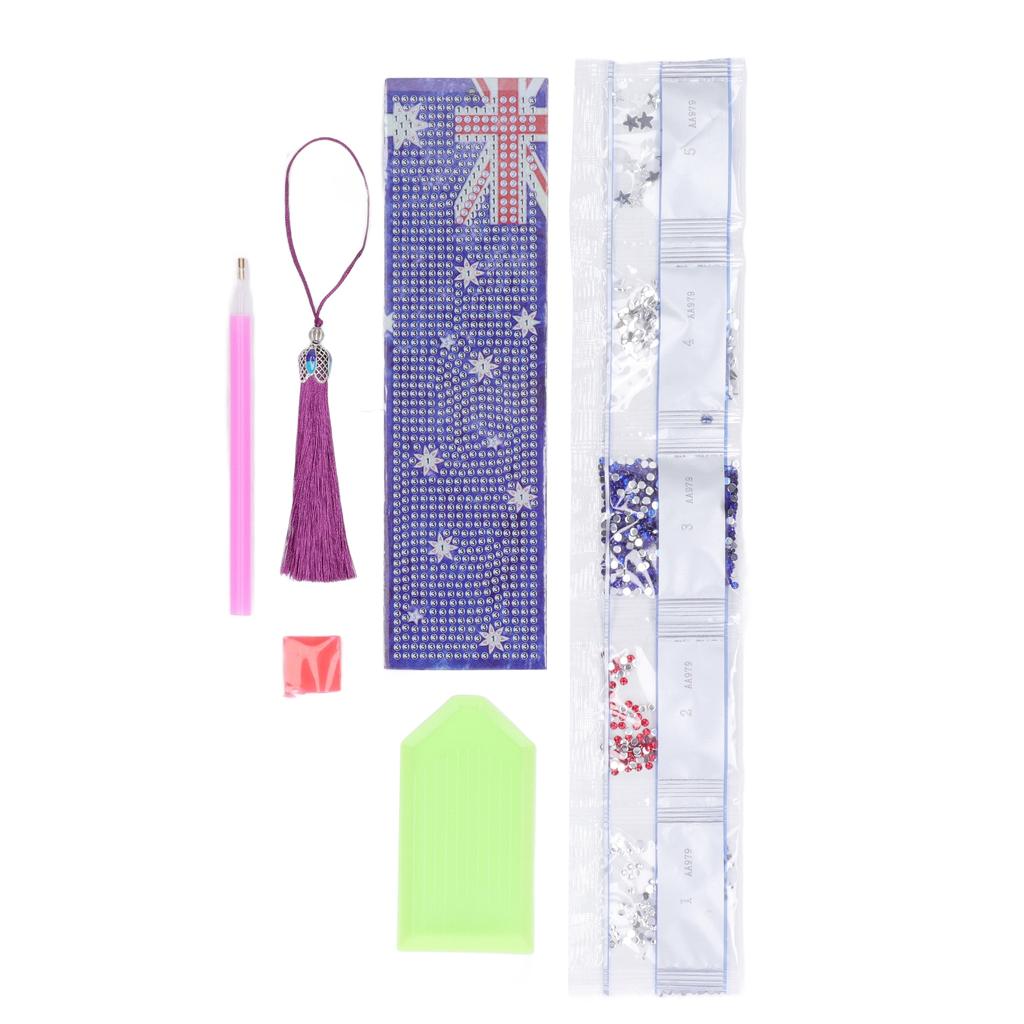 Rhinestones Painting Bookmarks American Pattern DIY Handcrafted Rhinestones Bookmarks Art Kit with Tassel