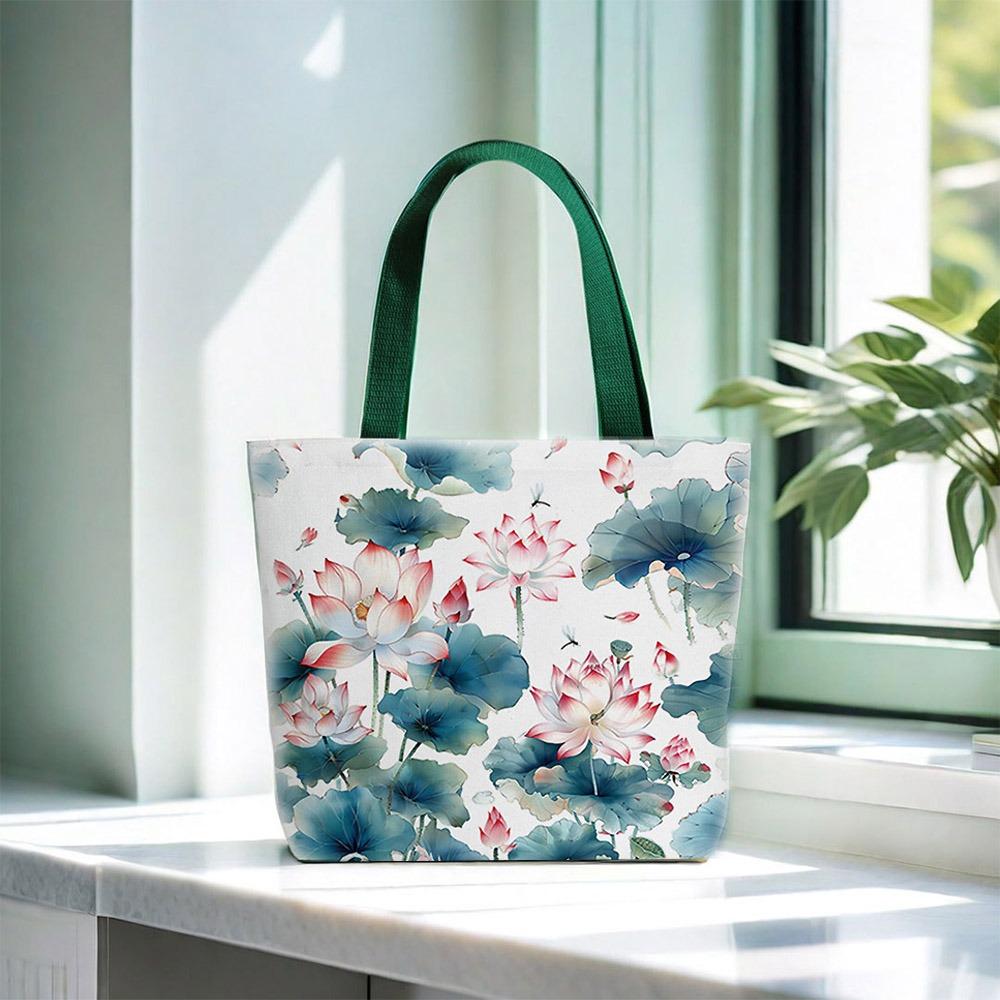 

Canvas Lotus Flower Tote Bag Casual Women Shoulder Bag Fashionable Lotus Flower Bag for Lady Style 3