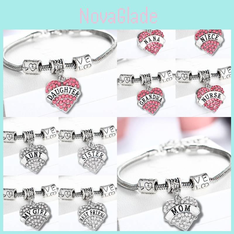 Stylish Heart Shaped Family Member Bracelet With Rhinestone Accents For Special Occasions