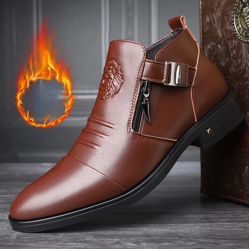 Modă Cizme de Piele pentru Bărbați de Înaltă Calitate Cizme Clasice de Afaceri până la Glezne Cizme de Piele Casual la Modă Cizme de Iarnă din Bumbac Călduros cu Pluș pentru Bărbați