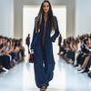 Women's Zip Up Long Sleeve Denim Jumpsuit Slim Fit V Neck Wide Leg Jumpsuit With Pockets