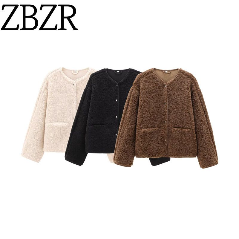 Za New Fall Women's Clothing 2025 Fashion Wind Fashion Round Neck Pure Color Comfort Teddy Plush Jacket 1294648