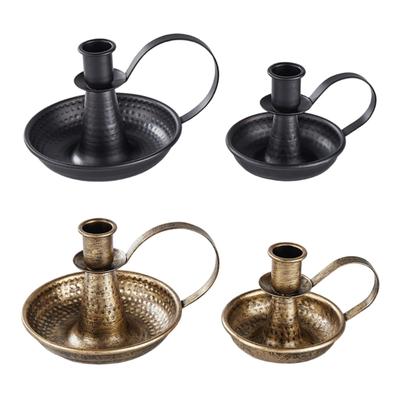 Lot de 2 Bougeoirs Anciens en Fer avec Poignée pour Cheminées Tables de Salle à Manger Mariage Décorations Adaptés aux Bougies Cónicas et LED