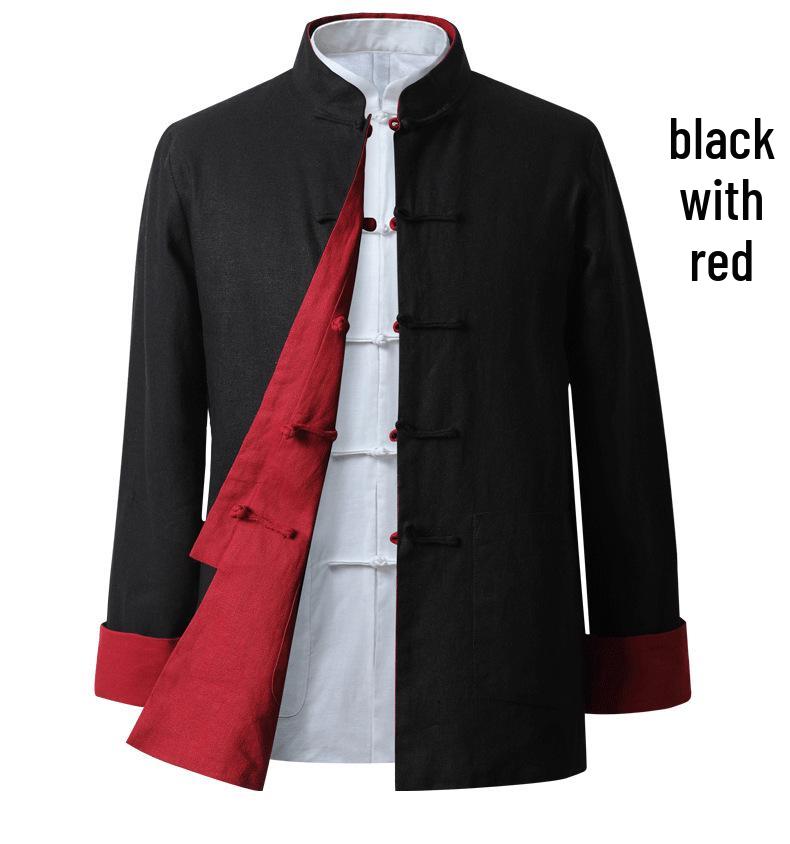 Men's Double-Sided Chinese Style Linen Jacket - Retro Cotton Top with Long Sleeves