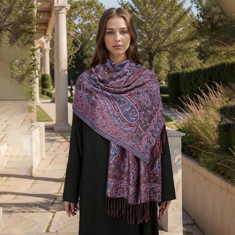 Classic Ethnic Style Jacquard Cashew Polyester Long Scarf with Literary Retro Women's Versatile Scarf Fashionable Elegant Shawl