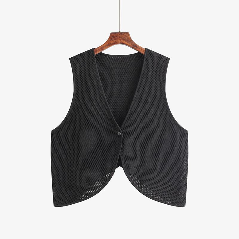 Plus Size Women's V-neck Hollow Out Sleeveless Tops Early Autumn Loose Knit Vest