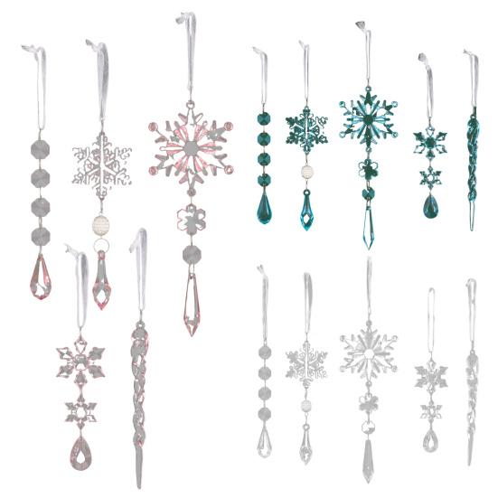 15Pcs  Acrylic Snowflake Ornaments Snowflake And Ice Crystal Hanging Decor for Christmas Tree Transparent Winter-Themed Craft Party Favor