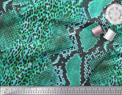Tela de satén crepé japonés verde, estampado de piel de leopardo y serpiente, tela por metro, 42 pulgadas