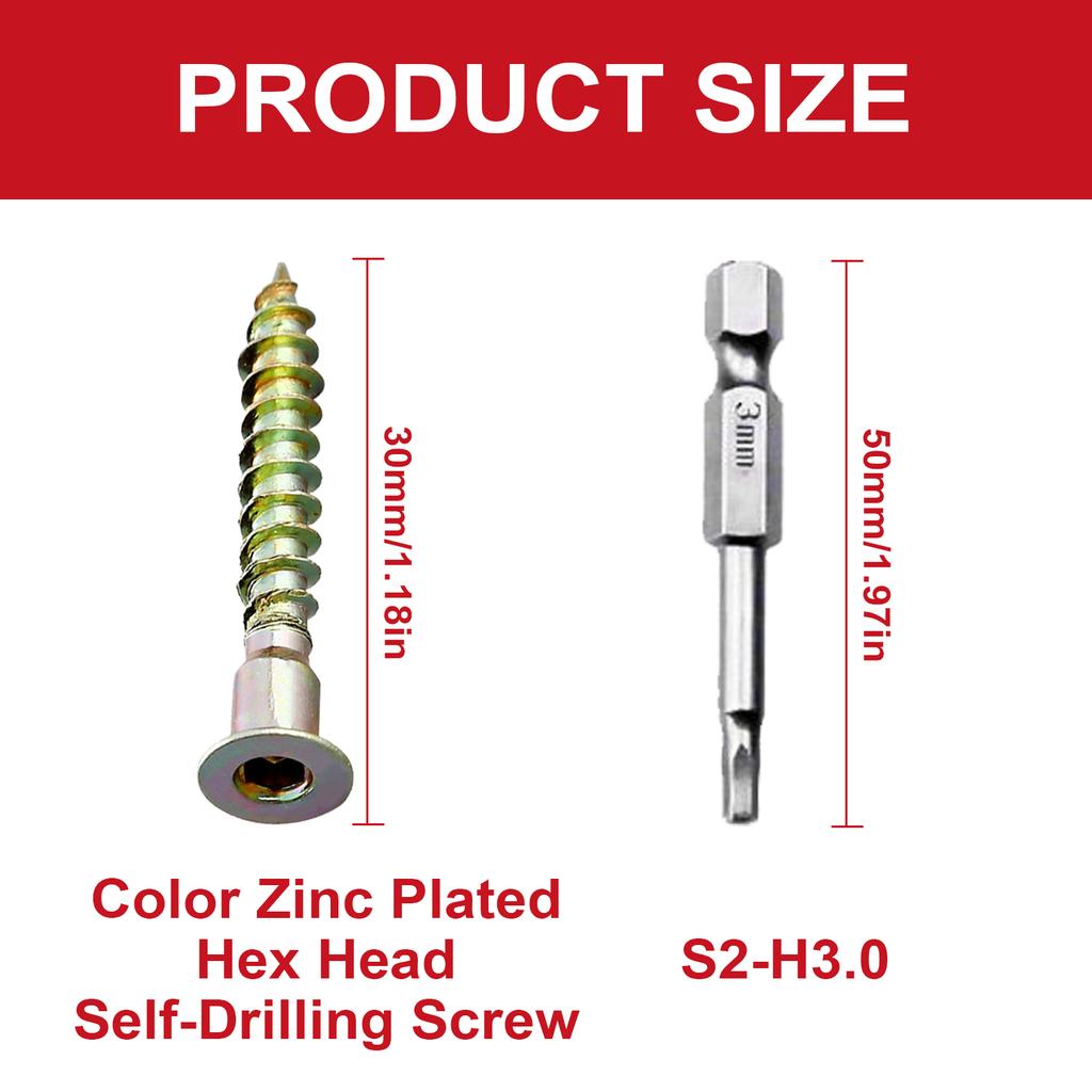 VKKM 100PCS Color Zinc Hexagon Socket Self-Tapping Screws, with Bits, High Strength and Corrosion Resistance