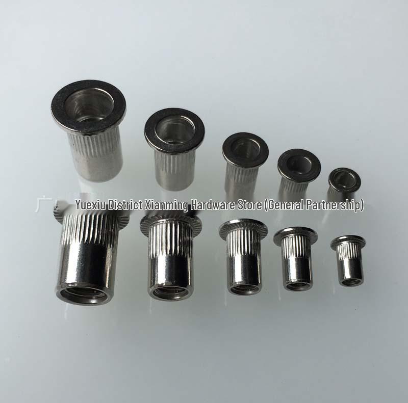 304 Stainless Steel Flat Head Vertical Grain Rivet Nut, Zinc-Plated Iron Riveting Nut